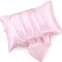 Pink King Size Satin Pillowcase Set of 2 for Hair and Skin,Pink Silk Pillowcase Breathable Pillowcase with Envelope Closure