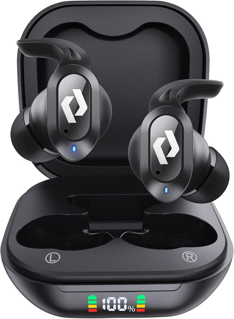 Wireless Ear buds Bluetooth Earbuds Wireless Charging Case Waterproof Headphones Built in Microphone Stereo Bass 64H Playback LED Power Display for iPhone Android Phones Computer Sports Gaming Workout (Black)