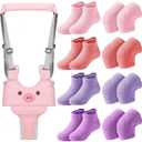 Xuniea Baby Walking Harness Breathable Handheld Baby Walker Assistant Belt Adjustable Toddler Walking Assistant with 4 Pairs Non-Slip Socks Grips 4 Pairs Baby Knee Pads for Crawling, 7-24 Months