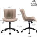 YOUNIKE Khaki Comfy Home Office Desk Chair with Wheels Armless Vanity Chair with Back Ergonomic Modern Leather Upholstered Rolling Task Chair Small Cute Sewing Chair No Arms Wide Swivel Adjustable