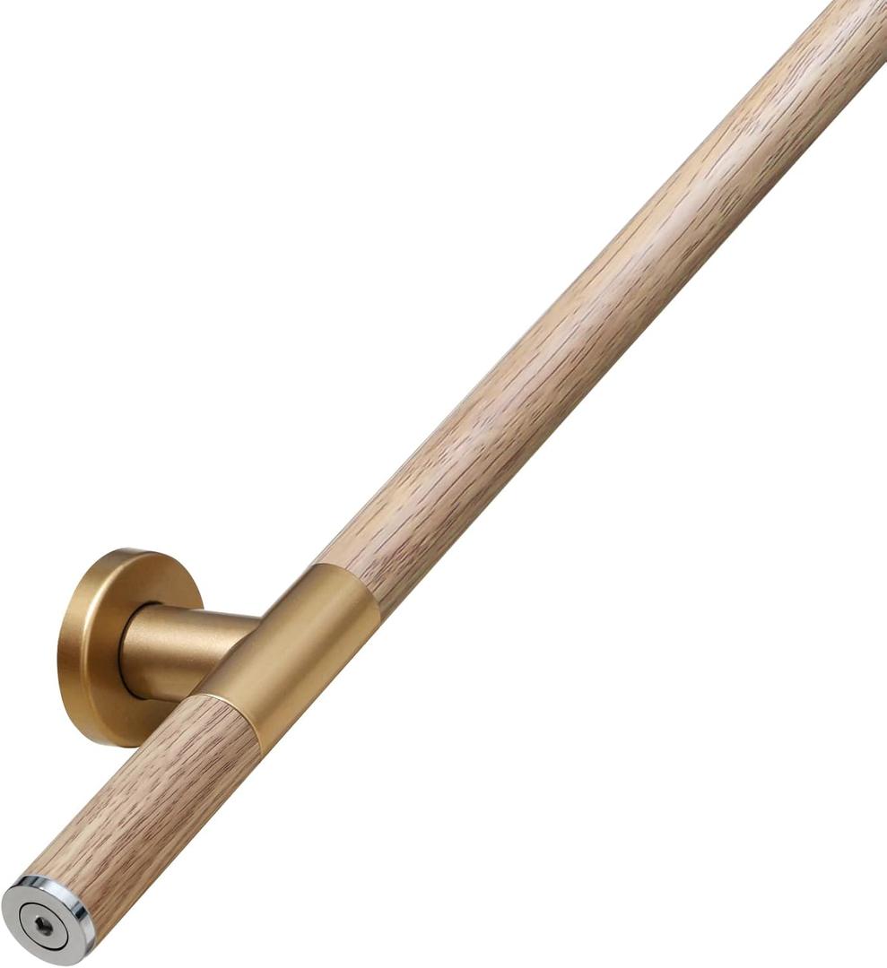HouseAid 3.3 ft Elegant Wood Grain Stair Handrail with Gold Accents  Sturdy Stainless Steel Core for Indoor Use