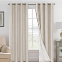 VERSAILTEX Linen 100% Blackout Curtains for Bedroom Full Light Blocking Curtains, Textured Window Curtain for Living Room 84 ×52 inch Grommet, Energy Efficient Curtains White Liner(2 Panels, Natural)
