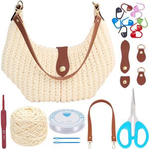 BEUNITONE Crochet Bag Kit for Adults: Complete Crochet Supplies to Make a Tote Bag DIY Handbags for Gifts (Beige)