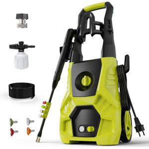 Electric Pressure Washer - 4800 PSI, 3.0 GPM High Power Washer Electric Powered with 35FT Power Cord, 4 Nozzles, Foam Cannon for Cleaning Cars, Driveways, Patios, Gardens, and Outdoor Surface, Green