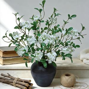 5PCS Faux Spring Stems Artificial Branches with Flowers for Tables Decor,Silk Faux Flower Stems with Branches for Vases for Home Office Kitchen, Dining Room,Living Room Decorations(White)