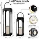 Large Solar Outdoor Lanterns, 26" 18" Tall Farmhouse Black Metal Waterproof Decorative Lanterns with Solar Candles for Front Porch, Patio, Christmas, Fall Decor- Set of 2
