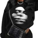 SHENHE Women's Graphic Sweatshirt Y2K Long Sleeve Drop Shoulder Crew Neck Streetwear Goth Sweatshirt (L)
