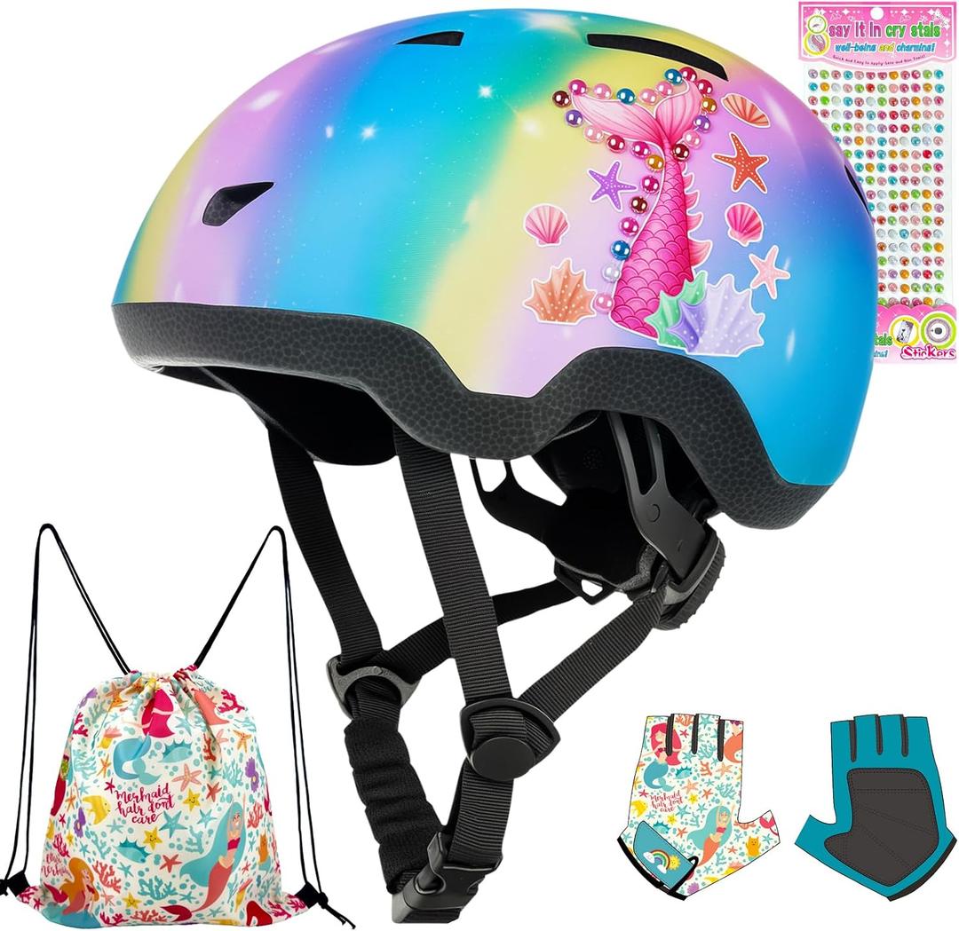 Toddler Bike Helmet with Gloves and Backpack Set, 3 Sizes for Baby Infant to Kids Ages, Adjustable Boys Girls Bike Helmet for Bicycle/Scooter/Skateboard/Roller Skate, M