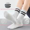 2 x GLENMEARL Pilates Socks with Grips for Women, 3/6 Pairs Yoga Non Slip Long Socks, Grip Sock for Pilates, Dance Workout (7-9, 3 Pack Striped (Black,white,pink))