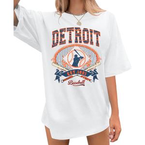Baseball Shirt Women Oversized Baseball Game Day Shirts Fan T-Shirt Short Sleeve Tee Top (White, XL)