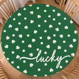 St. Patricks Day Tablecloth Round Fitted with Elastic Lucky Green Shamrock St. Paddys Themed Holiday Decor Washable Stretch Clover Table Cover Party Picnic Home Kitchen Decor for 40"-44" Table