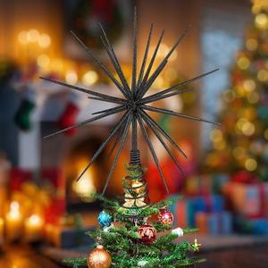 VWAERR 13.8 Inch Black Christmas Starburst Tree Topper Glittered 3D Burst Plastic Tree Topper Exploding Star Christmas Decoration for Home Ornaments Holiday Party Supplies