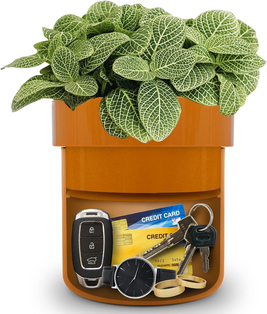 Flower Pot Diversion Safe with Key Lock, Secret Hidden Safe Box with False Bottom, Weatherproof Key Hider & Cash Vault for Outdoor Garden, Yard & Home, Plants Not Included (Matte Terracotta)