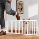 10''-15.8'' Height Adjustable Dog Gate, Extra Wide 18.1"-46" All Metal Short Dog Gate to Step Over, Pressure Mount Small Pet Puppy Gate for Stairs & Doorways(White)