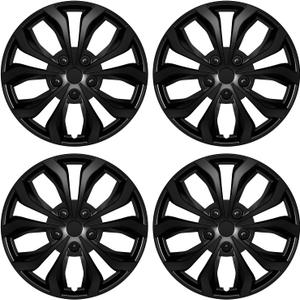 4-Pack Universal Hubcaps Replacement R17 17 inch, Steel Wheel Rim Cover for Most Cars Trucks Sedans SUV, 17" 17 in Wheel Covers Hub Caps (Bright Black Color)