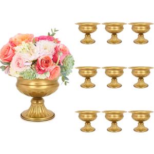 Gold Pedestal Vases for Centerpieces: Wedding Flower Vase for Tables 5 Inch Small Metal Compote Bowl Vase for Birthday Party Anniversary Event Home Decoration Set of 10