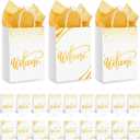 Kosiz 50 Sets Welcome Gift Bags Bulk with Handles and Tissue Paper Welcome to Our Church Kraft Paper Bags for Guests Hotel Wedding Church Visitors Birthday Party Supplies(White)