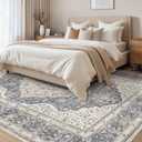 Washable Rug 10x14 Area Rugs for Living Room Bedroom Dining Room Home Office Floor Decor -Stain & Fade Resistant Non Slip Backing Carpet,Ultra-Thin Vintage Large Carpets (Blue/Beige,10'x14')