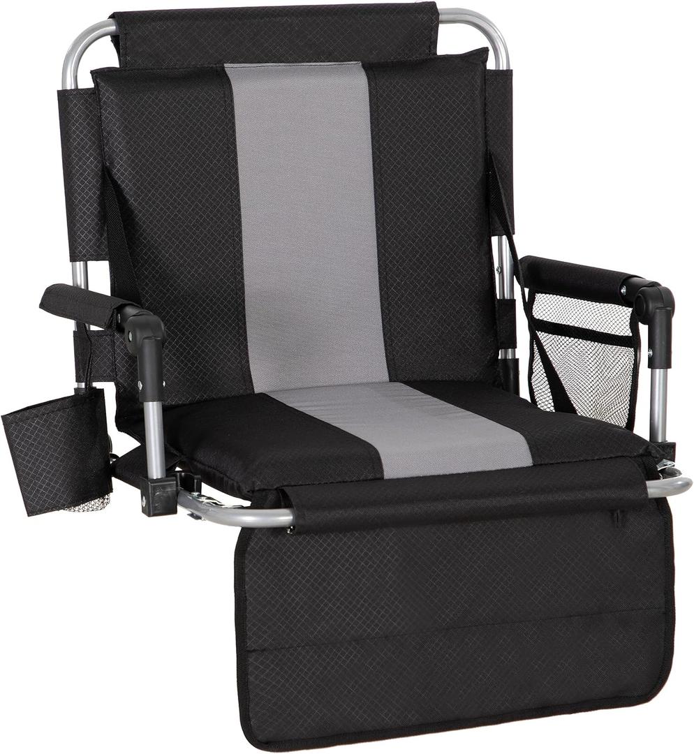 LET'S CAMP Folding Stadium Seat Bleacher Chair with Cup Holder, Mesh Bag and Hide Hooks, Portable Stadium Chair with Back and Cushion, Medium