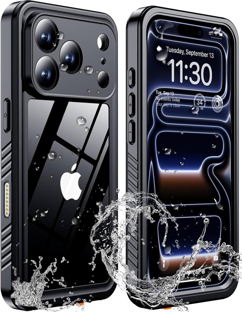 for iPhone 17 pro max case Waterproof,[IPX8 Underwater Case][Full Body Shockproof &15FT Military Dropproof][Built-in Screen Protector][Dustproof]Clear Sound for iPhone17 pro max case 6.9 inch-Black