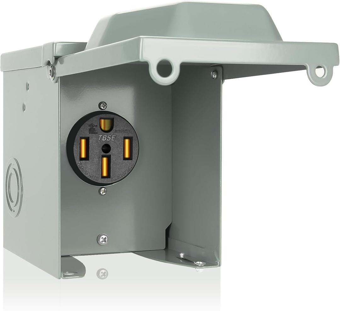50 Amp RV Power Outlet Box, 125/250 Volt NEMA 14-50R Outlet, Lockable Enclosed Outdoor Plug, Electrical Receptacle Panel, Weatherproof Temporary Hookup for RV Camper Car Travel Generator