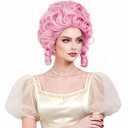 Rugelyss Short Wavy Curly Pink Wig Big Bouffant Beehive Wigs for Women fits 70s 80s Costume or Halloween Vintage Cosplay Party