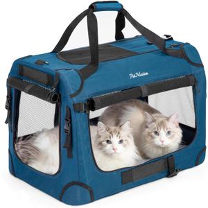 Extra Large Cat Carrier for 2 Cats, Collapsible Soft Sided Pet XL Crate for Large Mudium Big Cat 20lbs+, Car Travel Portable Bag for Long Trips Ride 24"x16.5"x16.5" (Prussian Blue)