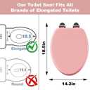Elongated Slow Close Wood Toilet Seat, Pink Wooden Toilet Seat with Baked Enamel Finish Support 400 lbs, Oval Toilet Lid with Soft Close Chrome Hinges and Grip-Tight Bumpers, Easy to Clean and Install