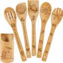 6 PCS Ocean Bamboo Cooking Spoon Set with Utensil Holder,Coastal Themed Kitchen Decor,Beach Accessories Gift for Women,Sea Turtle Lovers,Mother's Day,Housewarming,Birthday,Easter Gifts