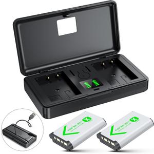 NP-BX1 Battery(2 Pack) and Charger(2CH) Set,Camera Accessories kit for Sony Lithium Ion NP-BX1,RX100 VII/VIII,ZV1 II,ZV1F,ZV-1F,DSC-HX400,RX1 Rechargeable Dual Batteries Case,Replacement Attachments