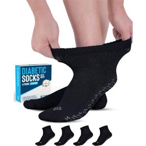 Doctor's Select Diabetic Socks with Grips for Women and Men - 4 Pair | Black | Neuropathy Socks for Men | Non Skid Socks for Men | Diabetic Ankle Socks for Men | Diabetic Socks for Men 9-12
