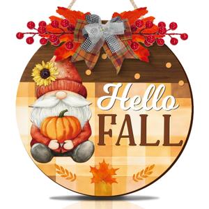 Hello Fall Decor Sign Pumpkin Welcome Signs Warming Autumn Wooden Front Door Signs for Home Decorations 12x12 Inch