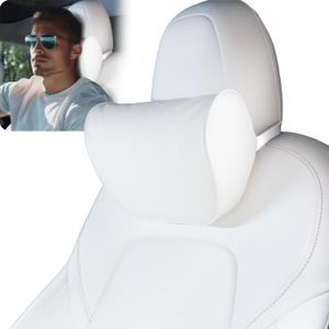 HOPON 2025 Upgrade Headrest Pillow for Tesla Model 3 Model Y with Adjustable Strap,Fits All Vehicles,Car Neck Pillow with Leather,for Head,Neck,Shoulders,Multipurpose,Car Accessories 1 Pack (White)