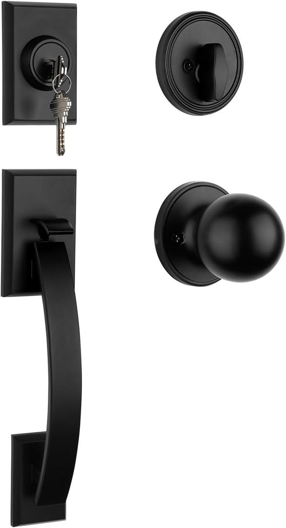 Haidms Front Door Lock Set, Black Front Door Handle and Deadbolt Set, Entry Door Locksets with Deadbolt Single Cylinder, Exterior Door Handle Set