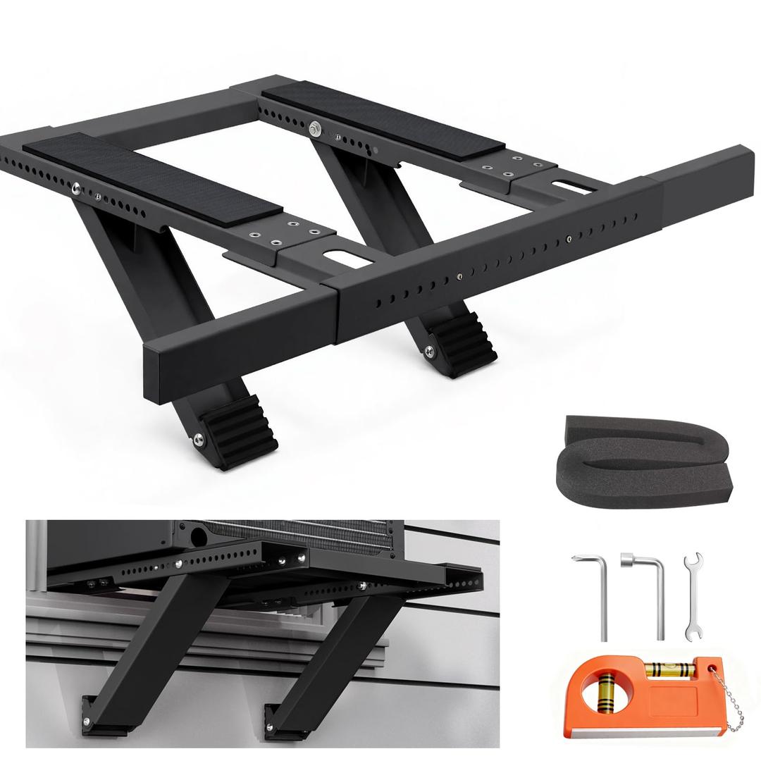 Window AC Support Bracket, No-Drill No-Tool Air Conditioner Support Bracket Adjustable Wall Mount, Heavy Duty Steel Holds Up to 300lbs, Fits Single Or Double Hung Windows, Black
