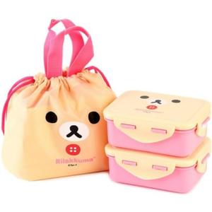 Cute Bear Bento Box, Lunch Box with Bag, Snack Containers Set, 4.9 x 3.6 x 1.9 inches (Ivory)