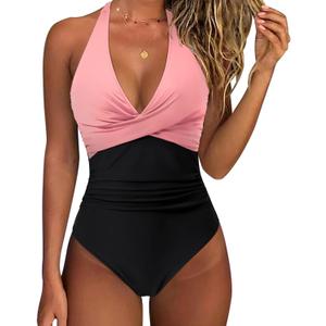SUUKSESS Women Sexy Tummy Control One Piece Swimsuits Halter Push Up Bathing Suits M