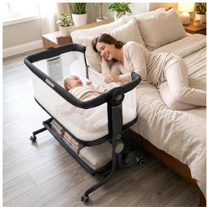 KRIDDO 2-in-1 Baby Bassinet for Infant, Bedside Bassinet with All-Around Breathable Mesh, Lockable Wheels, Adjustable Height and Incline, Bedside Sleeper for Baby with Large Storage Basket, Dark Grey