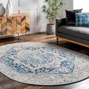 nuLOOM Harriet Vintage Medallion Fringe Area Rug - Oval 4x6 Area Rug Traditional Grey/Multicolor Rugs for Living Room Bedroom Dining Room Kitchen