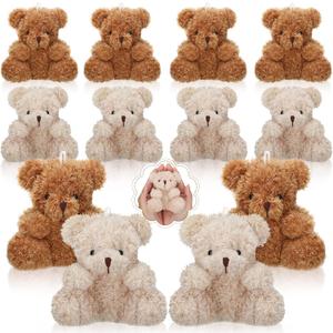 Sotiff 12 Pcs Mini Plush Bear 4 Inch Stuffed Bear Gift Bulk Animal Doll Keychain for Baby Shower Party Graduation Classroom Exchange Gifts(Brown, Apricot)