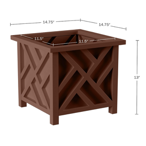 Lattice Design Outdoor Planter Box 2-Pack - 14.75 Square 13 Tall Brown Decorative Plant Pots for Front Porch Decor - Flower Pots Outdoor Planters for Porch Patio or Garden Decor by Pure Garden, Pack of 1