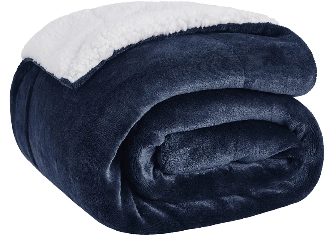 Bedsure Sherpa Fleece Throw Blanket for Couch - Thick and Warm, Soft Fuzzy Plush Throw Blanket for Winter, Navy, 50"x60"