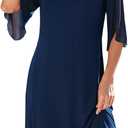 Actcat Women's Casual Loose 3/4 Sleeve Stretch Mesh Wedding Guest Dress Scoop Neck Cocktail Party Formal Dresses (Medium, Navy Blue)