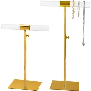 Jewelry Display Stand 2 Packs Stainless Steel Purse Display Stand Acrylic Necklaces Holder Towers Adjustable Height Tabletop Jewelry Organizer for Home Store Boutique