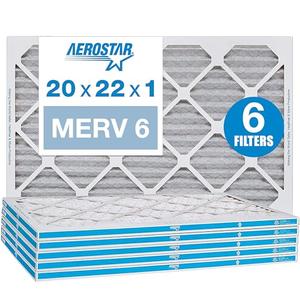 Aerostar 20x22x1 MERV 6 Pleated Air Filter, AC Furnace Air Filter, 6 Pack (Actual Size: 19 3/4"x21 3/4"x3/4")