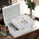 Jewelry Organizer Box for Girls Women,Large Genuine Leather Jewelry Organizers and Storage with Earring Holder Organizer Removable Velvet Jewelry Tray,Christmas Gifts Jewelry Box for Girls 8-12,White