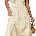 Wenrine Womens Floral Maxi Dress Bow Spaghetti Strap Casual Summer Boho Flowy Beach Sundress L