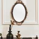 Tstarer Vintage Decorative Gold Framed Mirror, Wall Hanging Mirrors & Tabletop Tray for Bedroom Living Room Dresser Decor, Oval- 9.6" W x 14.3" L (Bronze)