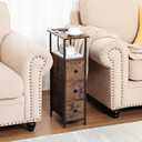 LOAKEKEL Narrow End Table Living Room with Charging Station, Skinny Side Table with Fabric Drawers, Slim Nightstand for Bedroom, Small Spaces, Couch, Rustic Brown, HETNDP03PBR-1