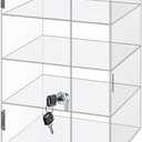 Barydat Acrylic Display Case with Lock Key Countertop Display Case Clear Showcase Display Cabinet Multi Functional Safe Storage Box for Retail Store(9.4 x 9.3 x 15.7 Inch,Fixed 4 Tier)